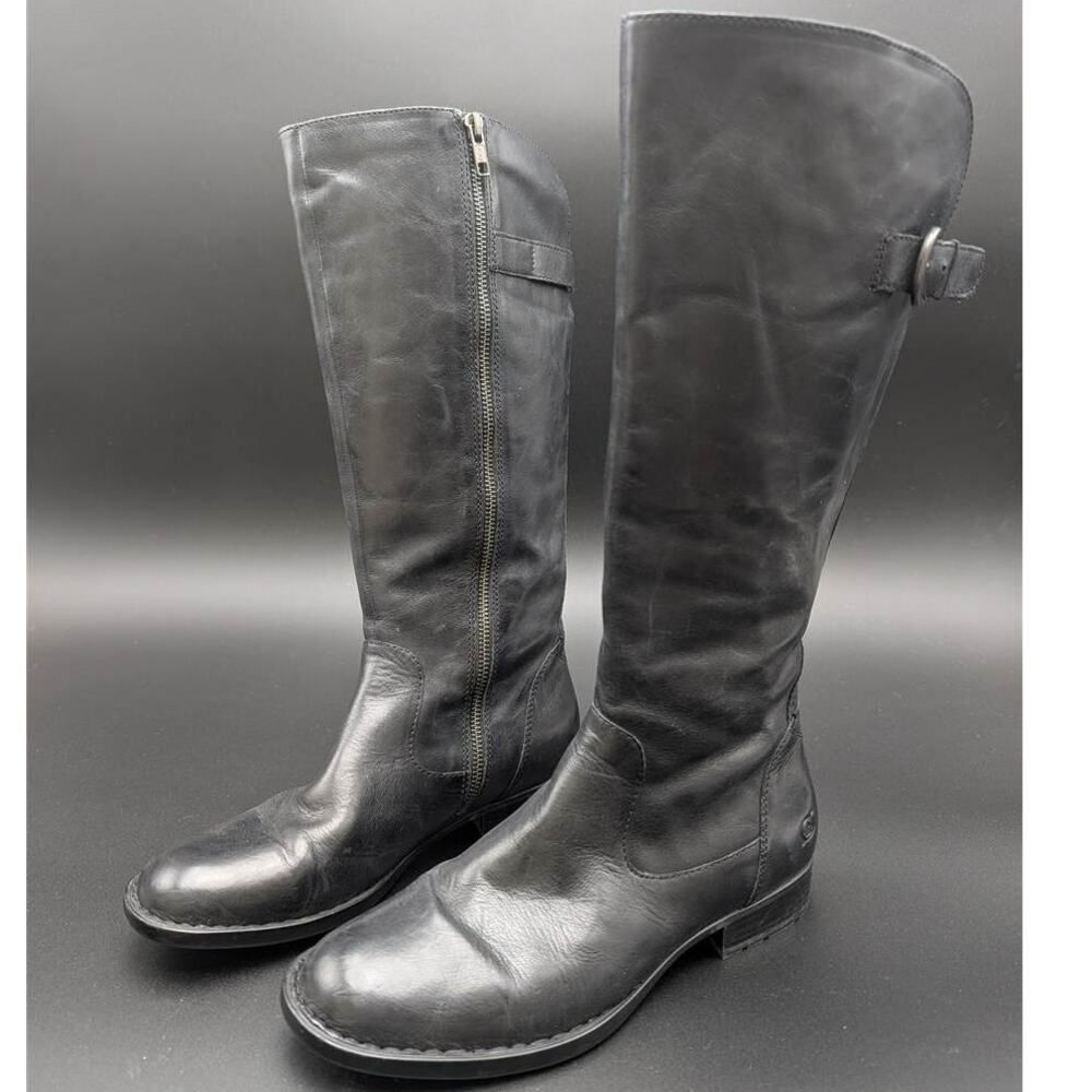 Born Riding Boots Womens 8.5 M Leather Tall Zip Buckle Knee High Boots Lottie